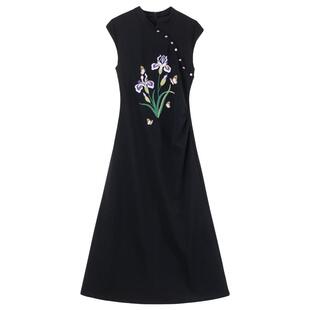 KEIKO 新中式旗袍改良连衣裙2026夏季温婉国风鸢尾花刺绣斜襟长裙