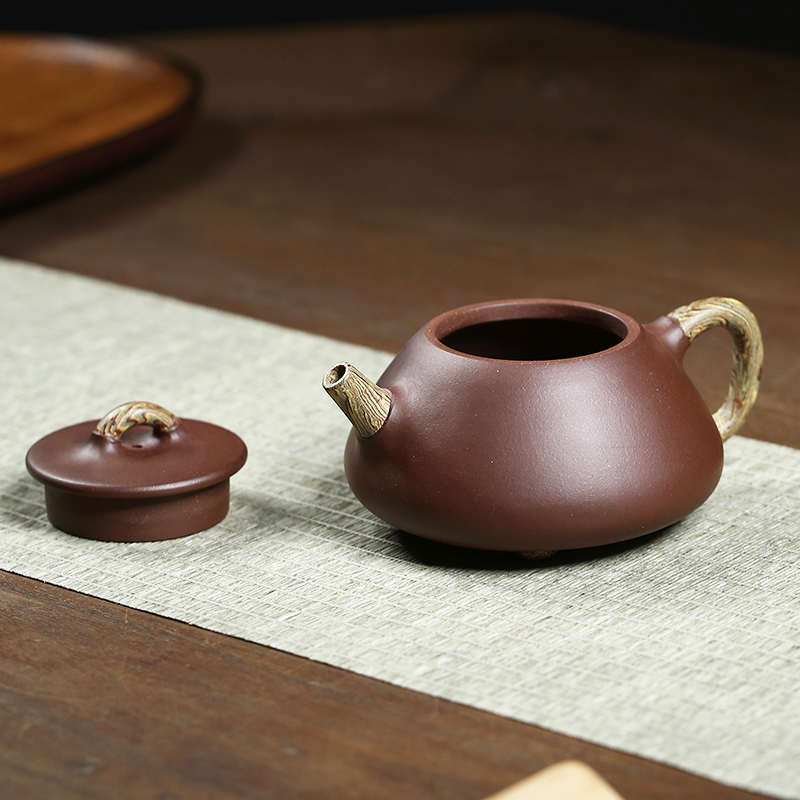 宜兴纯全手工紫砂壶名家子冶石瓢原矿紫泥绞泥紫沙泡茶壶家用茶具