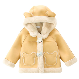 法国Uamtor女小童皮毛一体外套秋冬女宝宝加绒加厚百搭羊羔毛外套