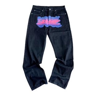 章自豪 Vandythepink字母植绒印花牛仔裤朴宰范同款男女通用正品