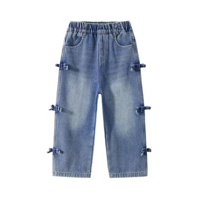 植木童装 儿童裤子2025秋冬新款中大童直筒牛仔裤女童加绒裤子