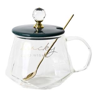 少女心耐热玻璃杯子女高颜值办公室泡花茶杯咖啡杯家用水杯带盖勺