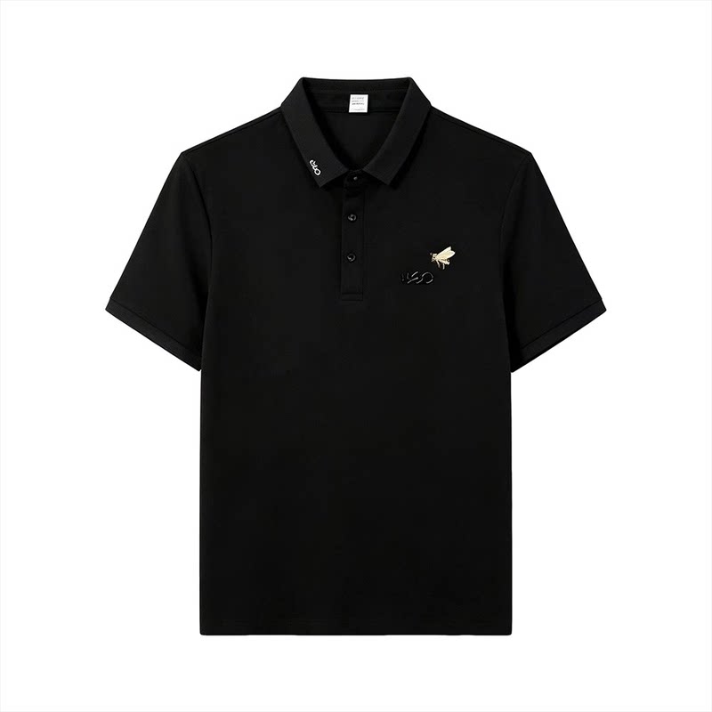 蜜蜂刺绣黑色polo衫男潮牌休闲