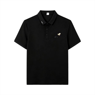 蜜蜂刺绣黑色polo衫男潮牌休闲翻领抖音同款短袖t恤男士修身上衣
