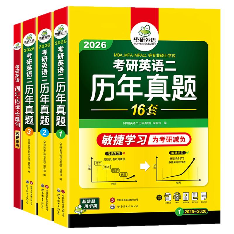 华研外语英语二历年真题专项训练备考2026考研英语一二历年真题试卷词汇单词书阅读理解语法长难句翻译写作文mba/mpac