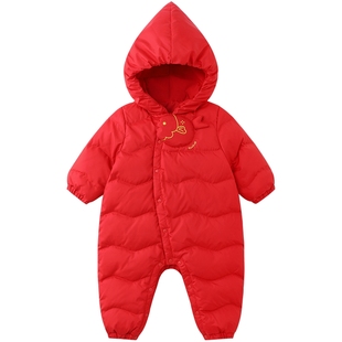 英氏超韧绒婴儿羽绒服新年连体衣外出服保暖冬新生宝宝宝冬季哈衣