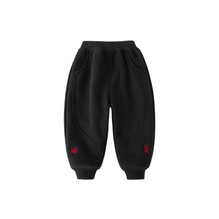 男童加绒卫裤一体绒儿童裤子加厚宝宝新年红色裤子秋冬款拜年服