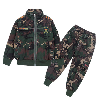 男童加绒迷彩服套装女生军迷衣服