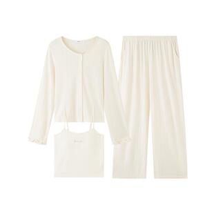 三福女秋季肌理感睡衣三件套 甜美清新宽松柔软家居服套装513566