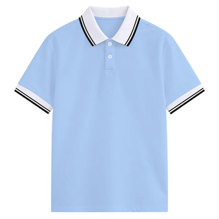 19中大童polo衫短袖夏装儿童班服浅蓝色小学生校服厦门市国光学校