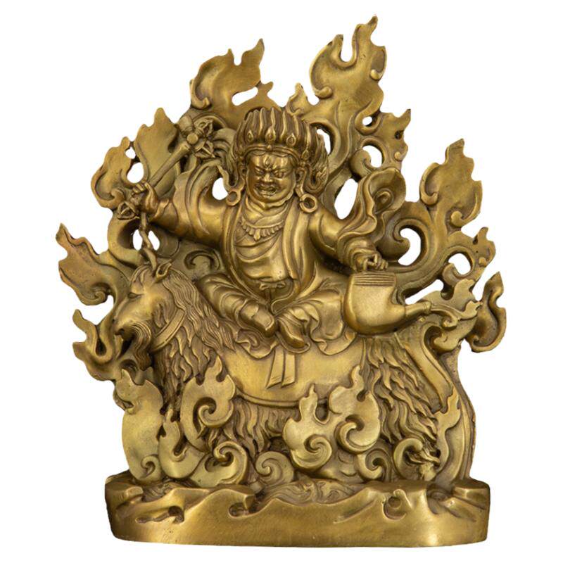 藏传佛像台湾祥狮正品纯铜单坚护法神佛像摆件宁玛派骑羊护法单简