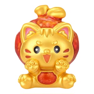 潮宏基趣玩大吉福喵黄金串珠足金转运珠5D硬金手串胖橘猫新年礼物