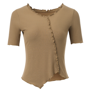 现代舞蹈练功服形体训练成人女瑜伽短袖上衣不规则古典舞练功服装