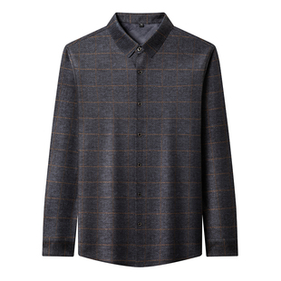 雅戈尔加绒加厚长袖格子衬衫男商务休闲大码中年免烫高档保暖衬衣