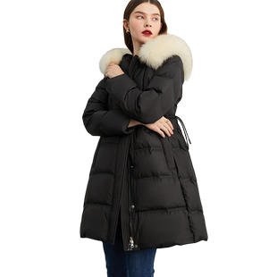 DPLAY【黑标鸭绒服】冬经典黑90鸭绒中长羽绒服连帽毛领加厚外套