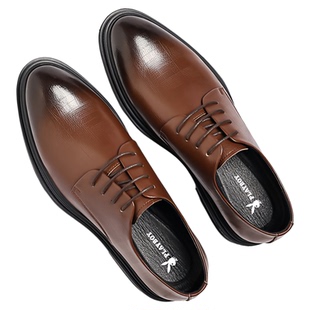 花花公子皮鞋男真皮棕色高级英伦风休闲韩版西装鞋增高新郎结婚子