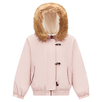 森马可脱卸毛领牛角扣羽绒服女