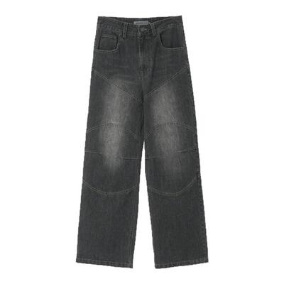 【圆弧分割】Unvesno(UN)复古水洗猫须水洗微宽松小微喇牛仔裤