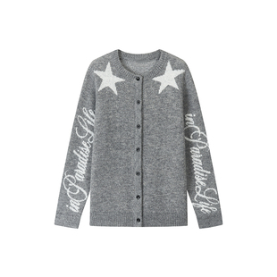 慵懒风五角星提花毛衣女秋冬重磅圆领针织衫外套轻亚比设计感上衣