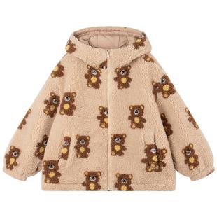 MUCMUKN【软萌小熊】原创满印羊羔绒外套3M新雪丽棉服女童冬新款