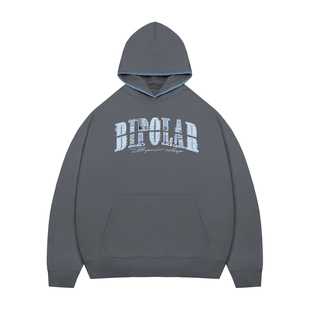 BIPOLAR蓝白灰三拼贴布连帽卫衣美式重磅外套休闲运动上衣情侣装