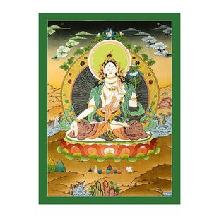 藏村唐卡尼泊尔手绘白度母挂画 手工天然款物颜料装饰画客厅壁画