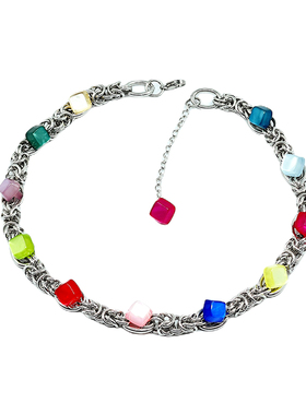 原创彩色小方糖choker项链锁骨链