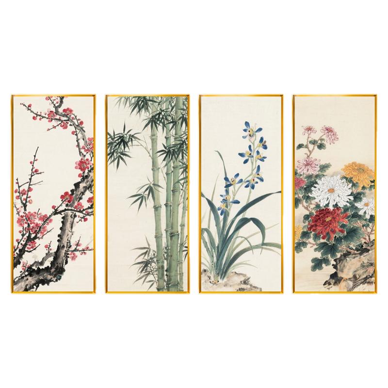 梅兰竹菊四联画十字绣2025新款线绣满绣自己手工客厅卧室玄关挂画