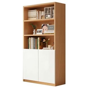 实木带门书柜储物柜一体靠墙书架落地置物架家用多层收纳展示柜