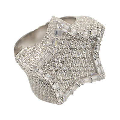 珠宝满镶嵌五角星银镀金手工戒指