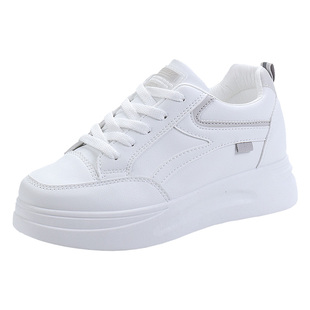 34码内增高小白鞋女鞋7cm春秋皮面防水运动鞋小个子厚底增高板鞋