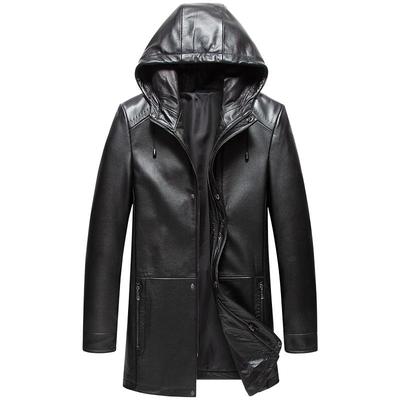 海宁羽绒服连帽真皮皮衣