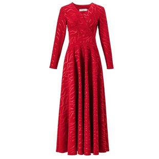 红色针织长袖连衣裙女2025春季新款打底显瘦收腰长款到脚踝超长裙