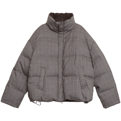 复古双面穿立领羽绒服外套女胖mm