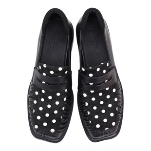 Asthershop原创 方头增高厚底乐福鞋 波点马毛单鞋褶皱复古感女鞋