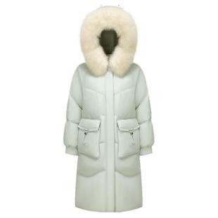 波司登2025冬季新款女士时尚加厚连帽过膝长款狐狸毛领羽绒服外套