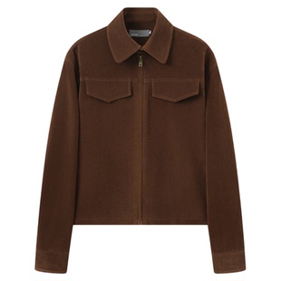 UNNNSAD 进口仿牛反绒 翻领廓形短款夹克麂皮正肩复古休闲外套