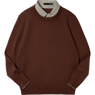 HLA/海澜之家中华龙双领针织衫25秋冬新加绒加厚假两件黑色毛衣男