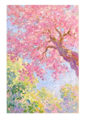樱花手绘油画印象派玄关装饰画
