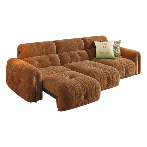 帕沙曼电动沙发床布艺小户型客厅复古棉花糖伸缩零靠墙功能沙发