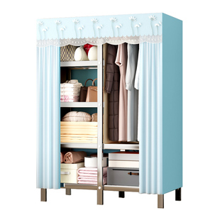 不锈钢布衣柜结实耐用全钢架出租房金属组装简易衣柜衣橱卧室家用