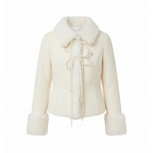 ECHOSTA 甜美韩系毛领绑带系带麂皮夹克外套秋季保暖休闲百搭显瘦