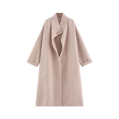 双面呢立领廓形长款大衣