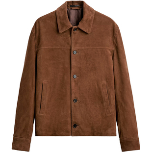 柜499！秋冬款男装欧美简约翻领仿麂皮绒夹克绒面质感外套4416366