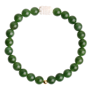 心斋堂【愿满】天然高水头菠菜绿碧玉手串保真猛犸配饰佛珠手链女