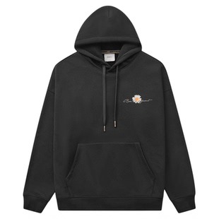 GWIT 冬季加绒保暖潮牌“雏菊”印花套头打底帽衫加厚连帽卫衣男