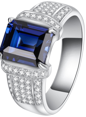 培育蓝宝石925纯银镀金戒指