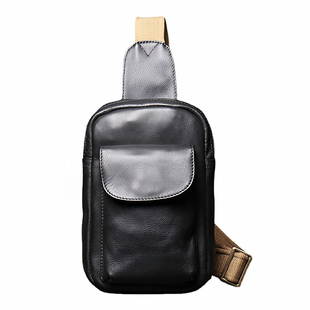 头层牛皮胸包男士多功能手机包真皮小背包宽肩带大容量单肩斜挎包