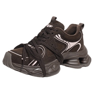 红蜻蜓老爹鞋女款2025冬季新款女鞋真皮厚底小个子增高加绒运动鞋