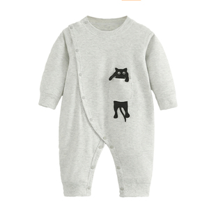 新生婴儿春早春连体衣男宝宝满月百天洋气衣服小月龄纯棉长爬A类